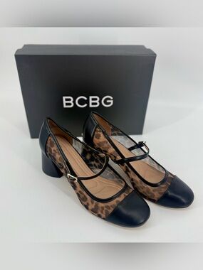 NWT BCBG Millie Cheetah Mesh Mary Jane Block Heel Pumps Size 8 or 9